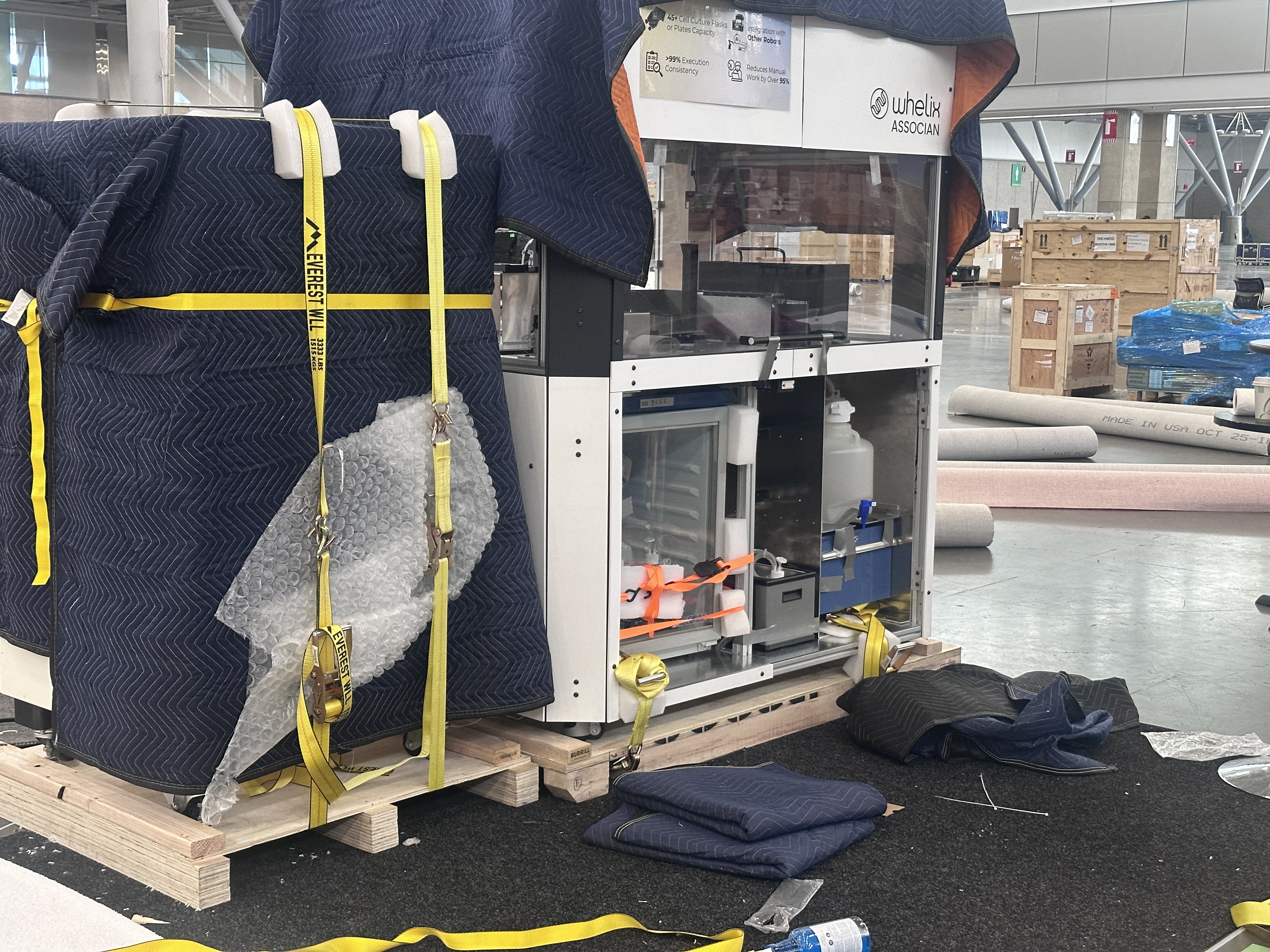 Associan being unwrapped on the expo floor before the show opened